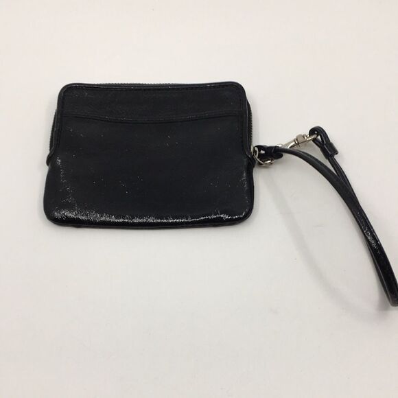 Coach Poppy Black Patent Leather Square Wristlet with Metallic Silver Lettering - Picture 5 of 16